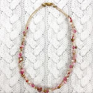 Pink And Gold Tone Beaded Necklace